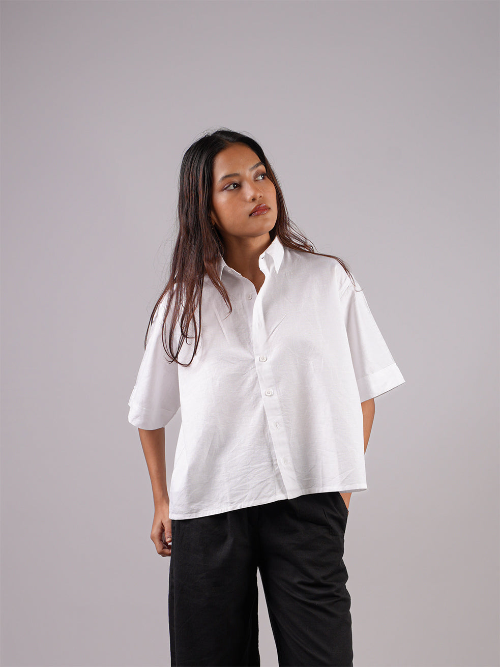 Oversized White Linen Crop Shirt – NISHORAMA GLOBAL