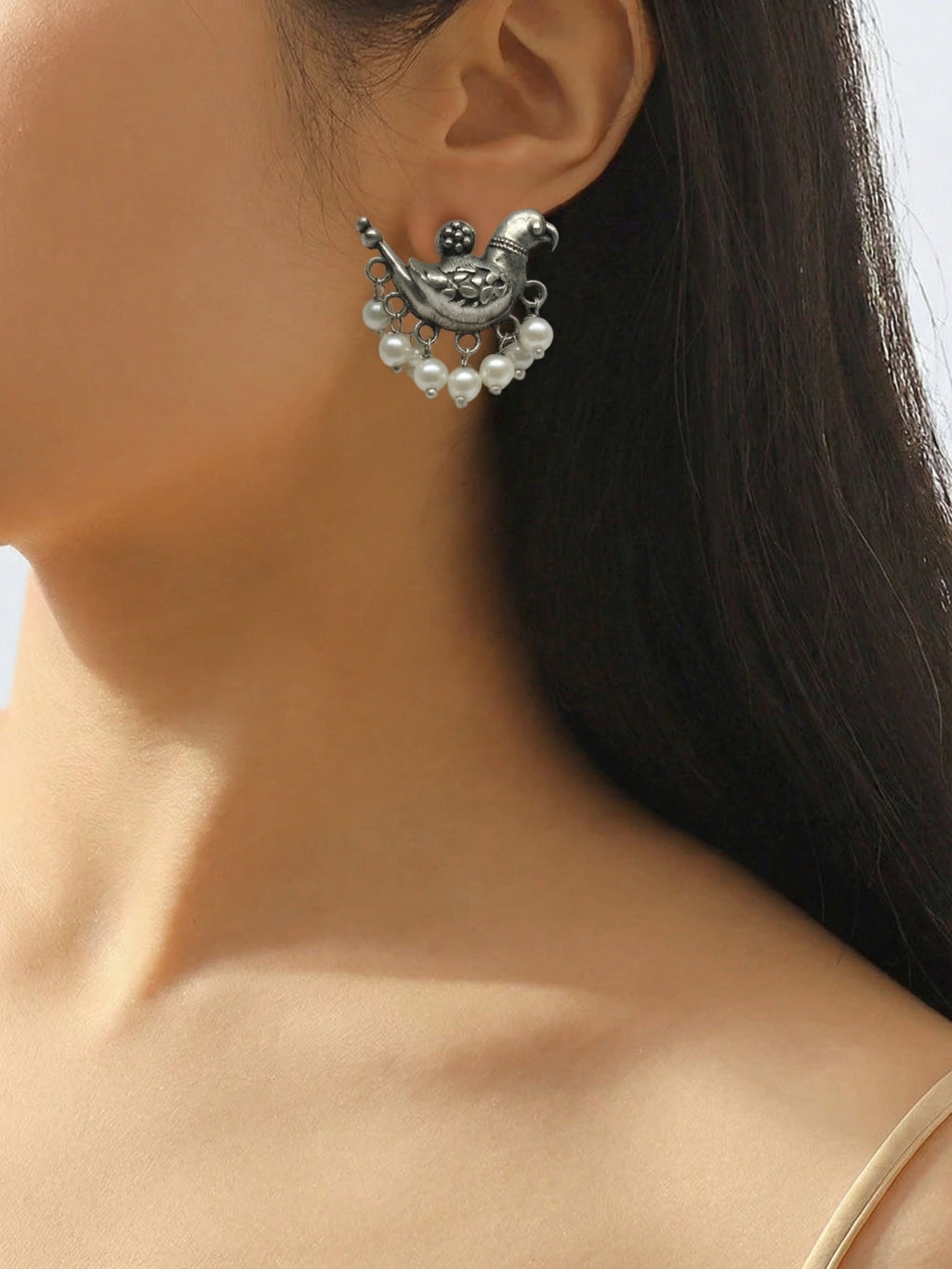 Bird Pearl Stud Earrings