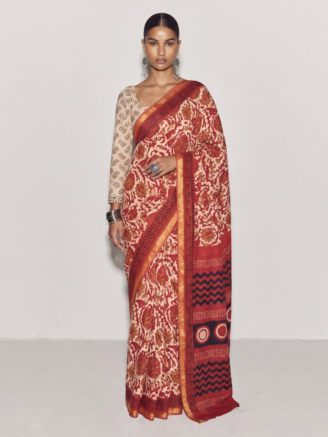 Mridul Floral Block Print Saree