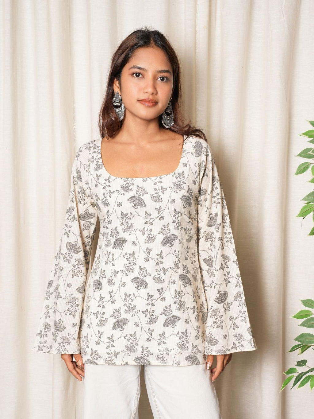Muskan Sleeved Open-Back Kurti Top