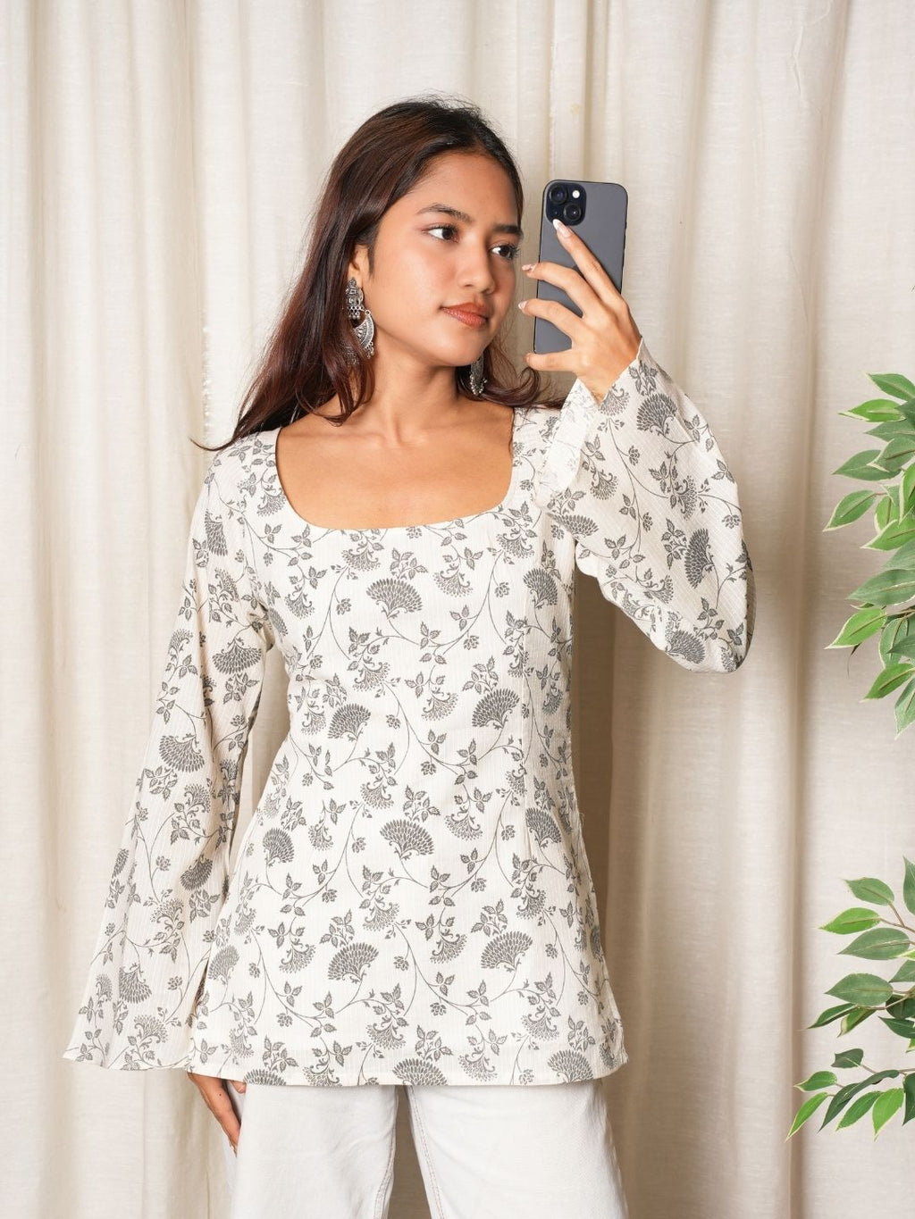 Muskan Sleeved Open-Back Kurti Top
