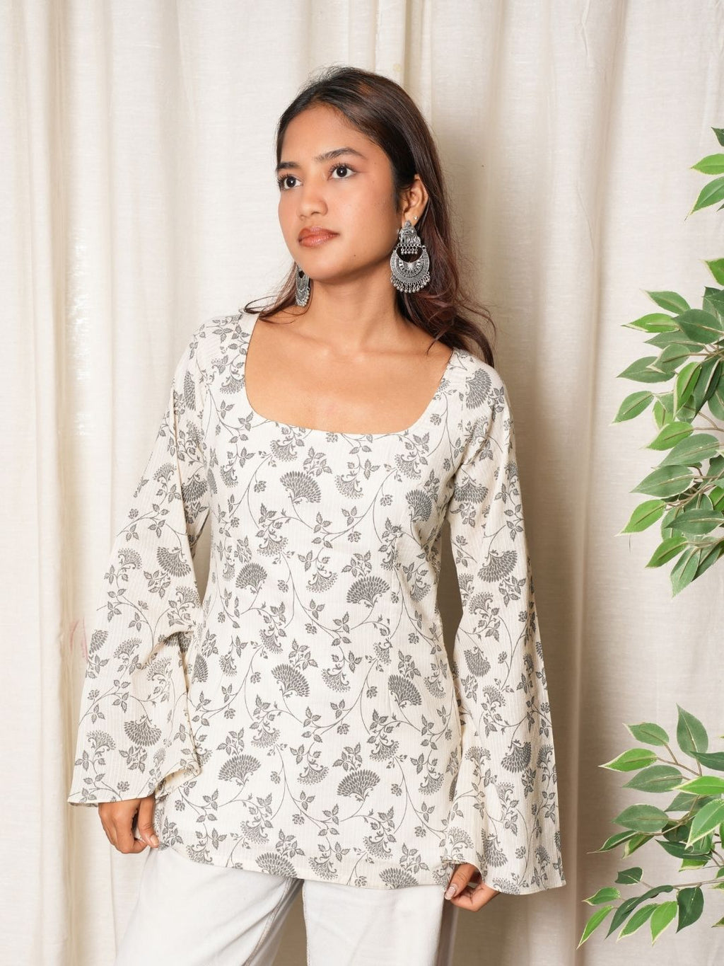 Muskan Sleeved Open-Back Kurti Top