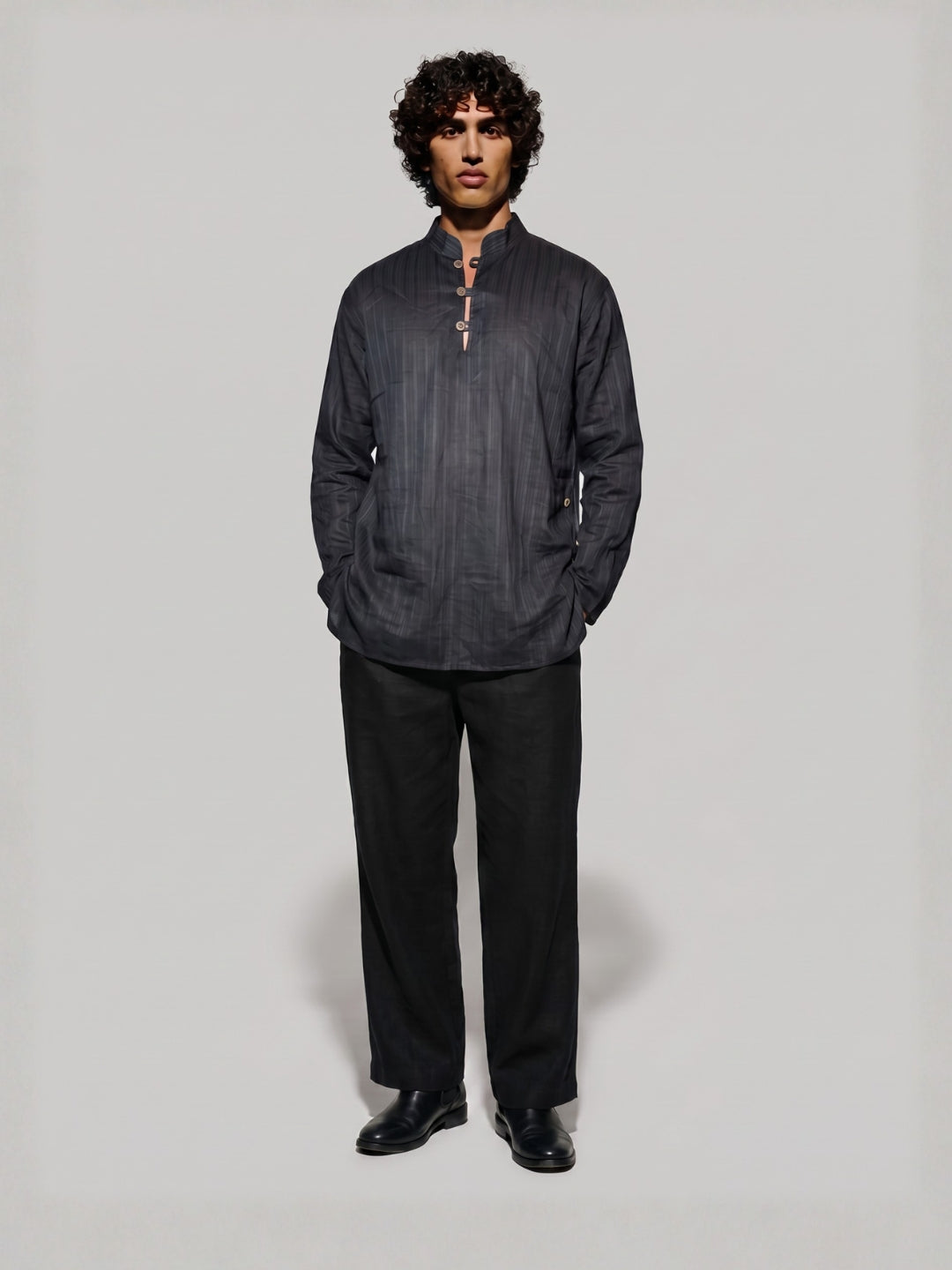 Tej Black Short Kurta