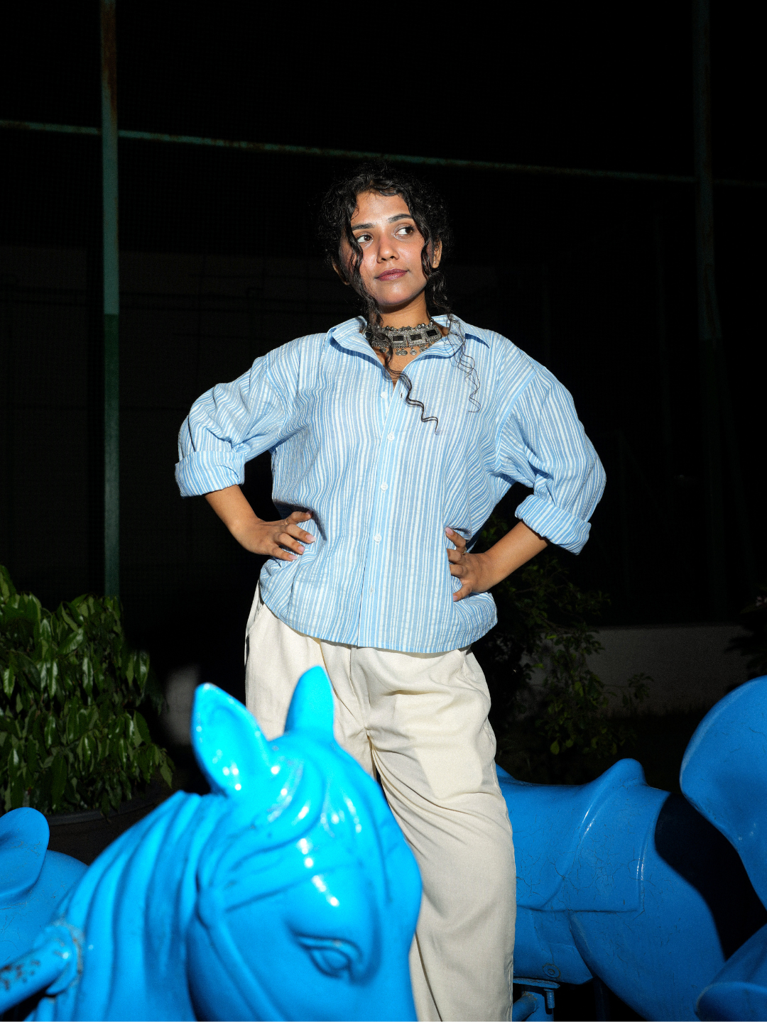 Oversized Striped Crop Shirt