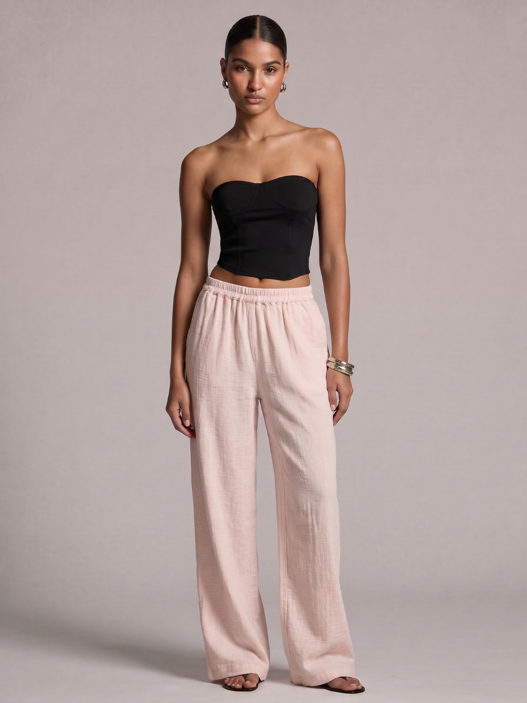 Pink Solid Straight Pants