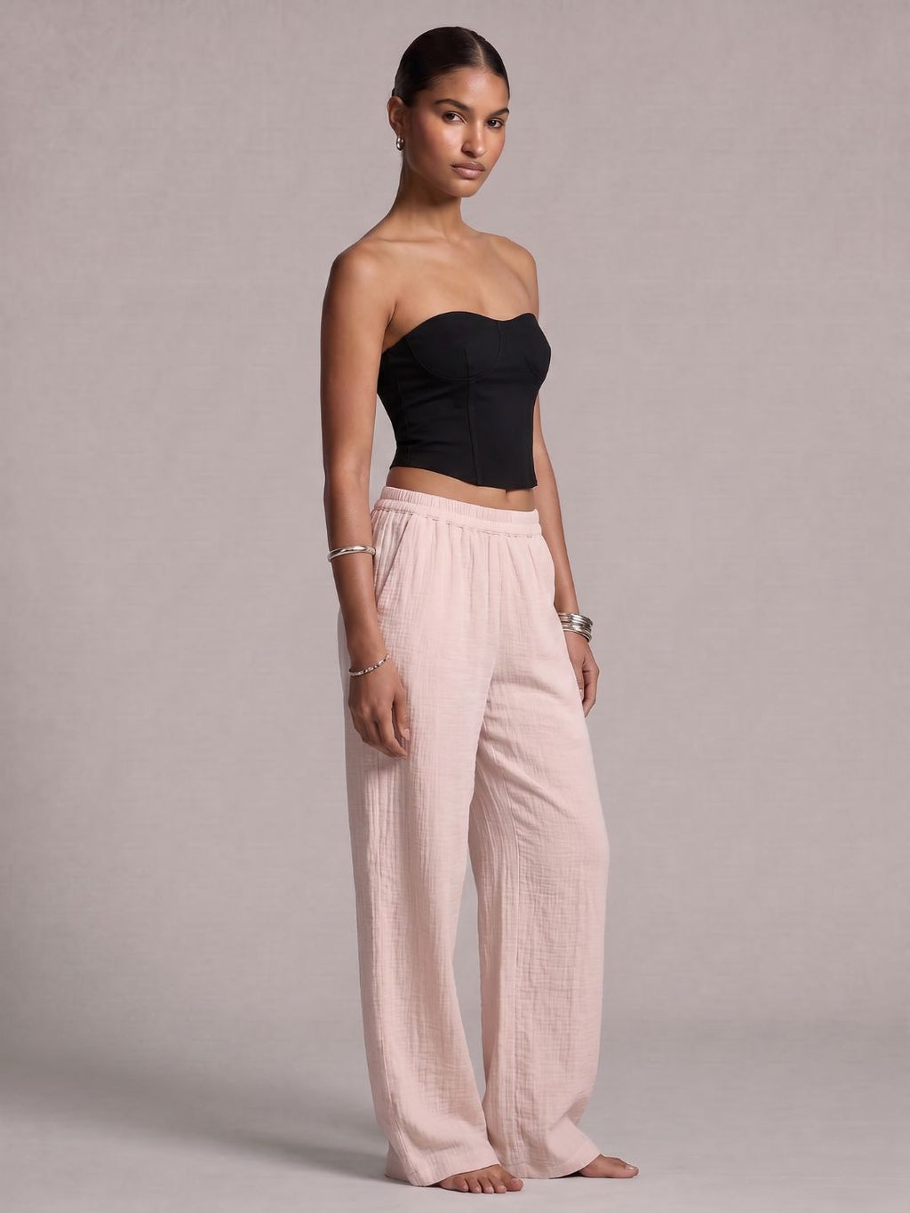 Pink Solid Straight Pants