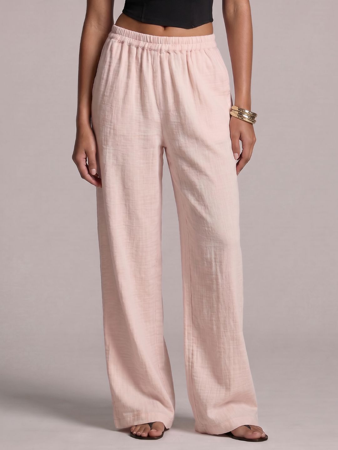 Pink Solid Straight Pants