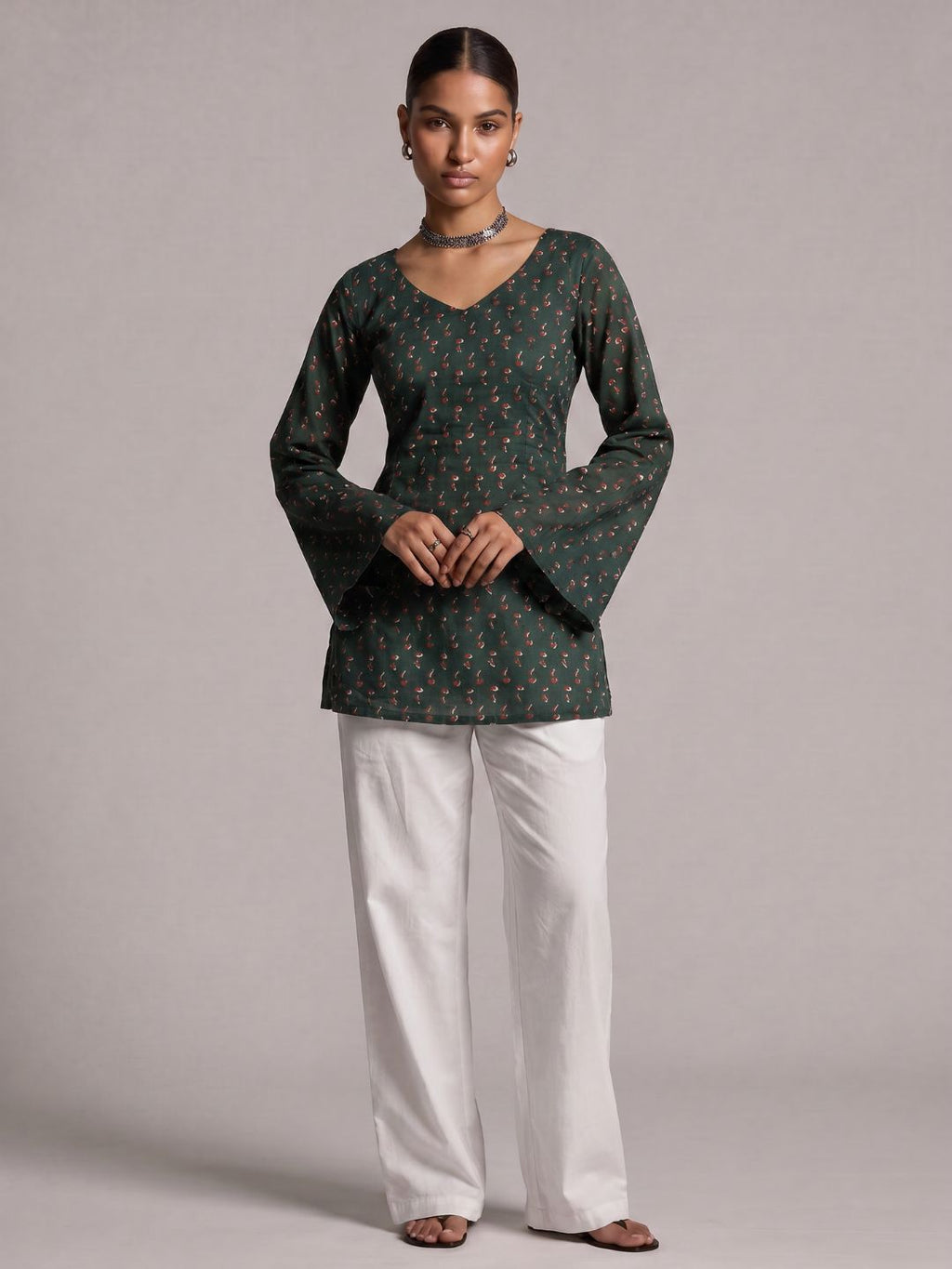 Hoor Backless Sleeved Corset Kurti Top