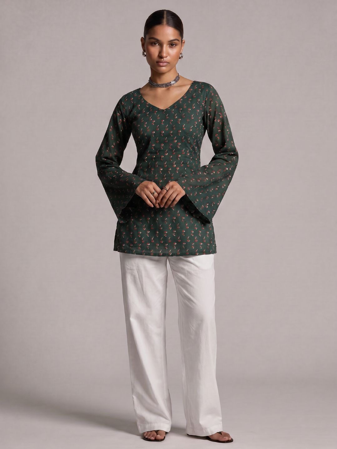 Hoor Backless Sleeved Corset Kurti Top