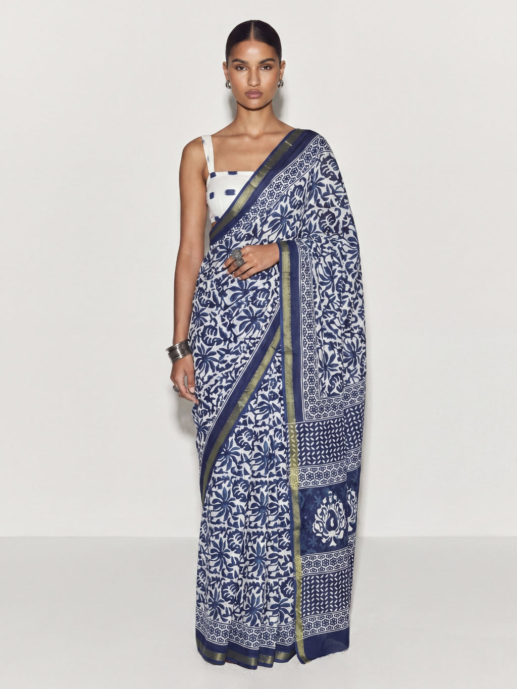 Reva Dabu Floral Block Print Saree