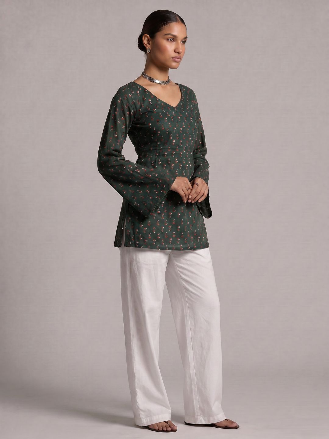Hoor Backless Sleeved Corset Kurti Top