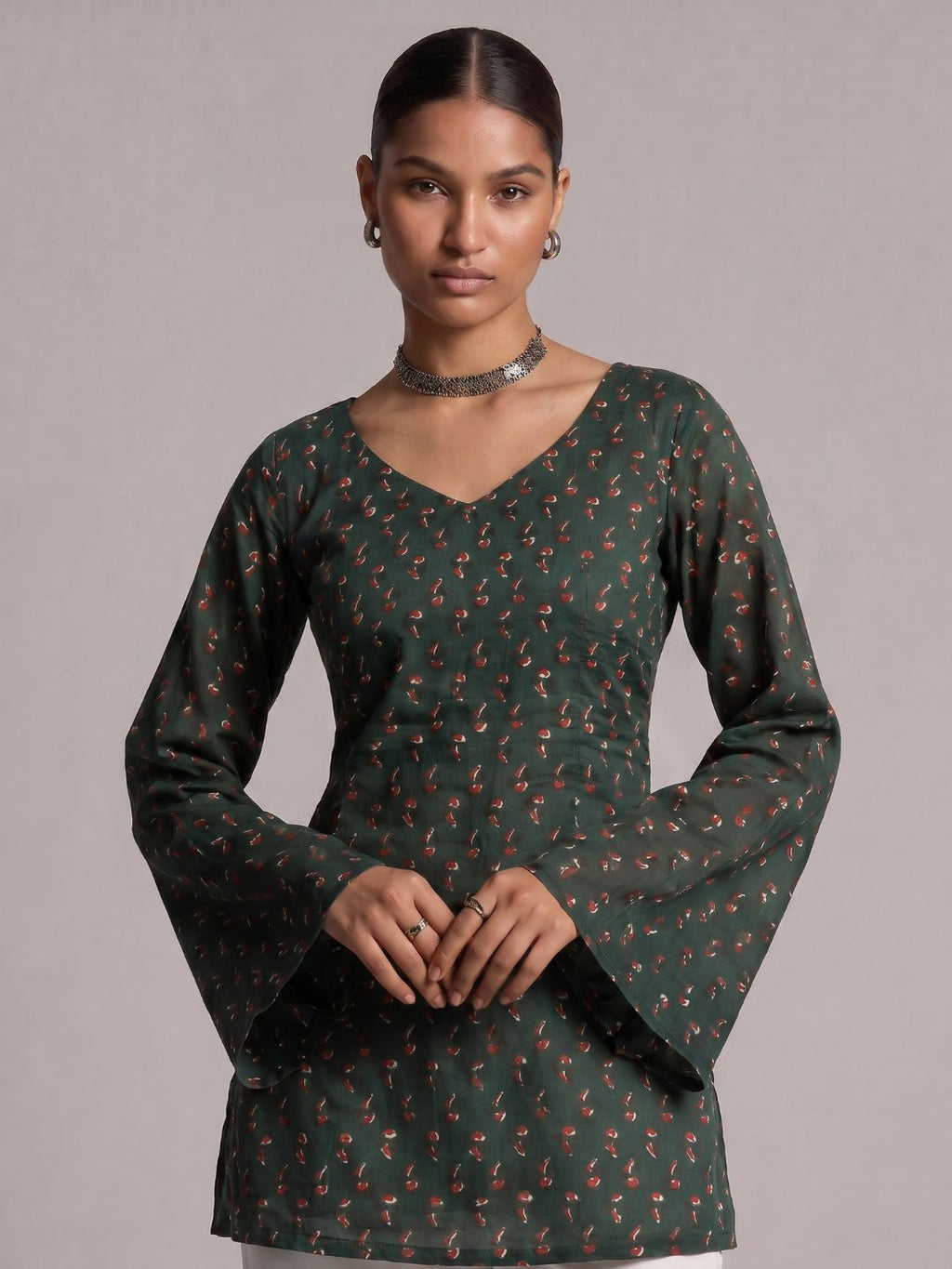 Hoor Backless Sleeved Corset Kurti Top
