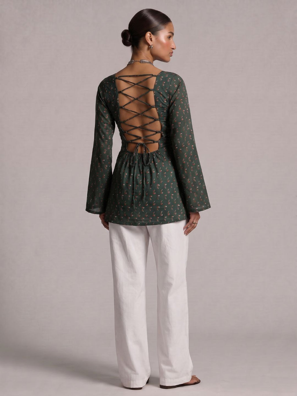 Hoor Backless Sleeved Corset Kurti Top
