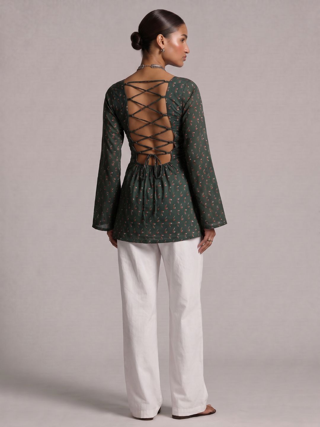 Hoor Backless Sleeved Corset Kurti Top