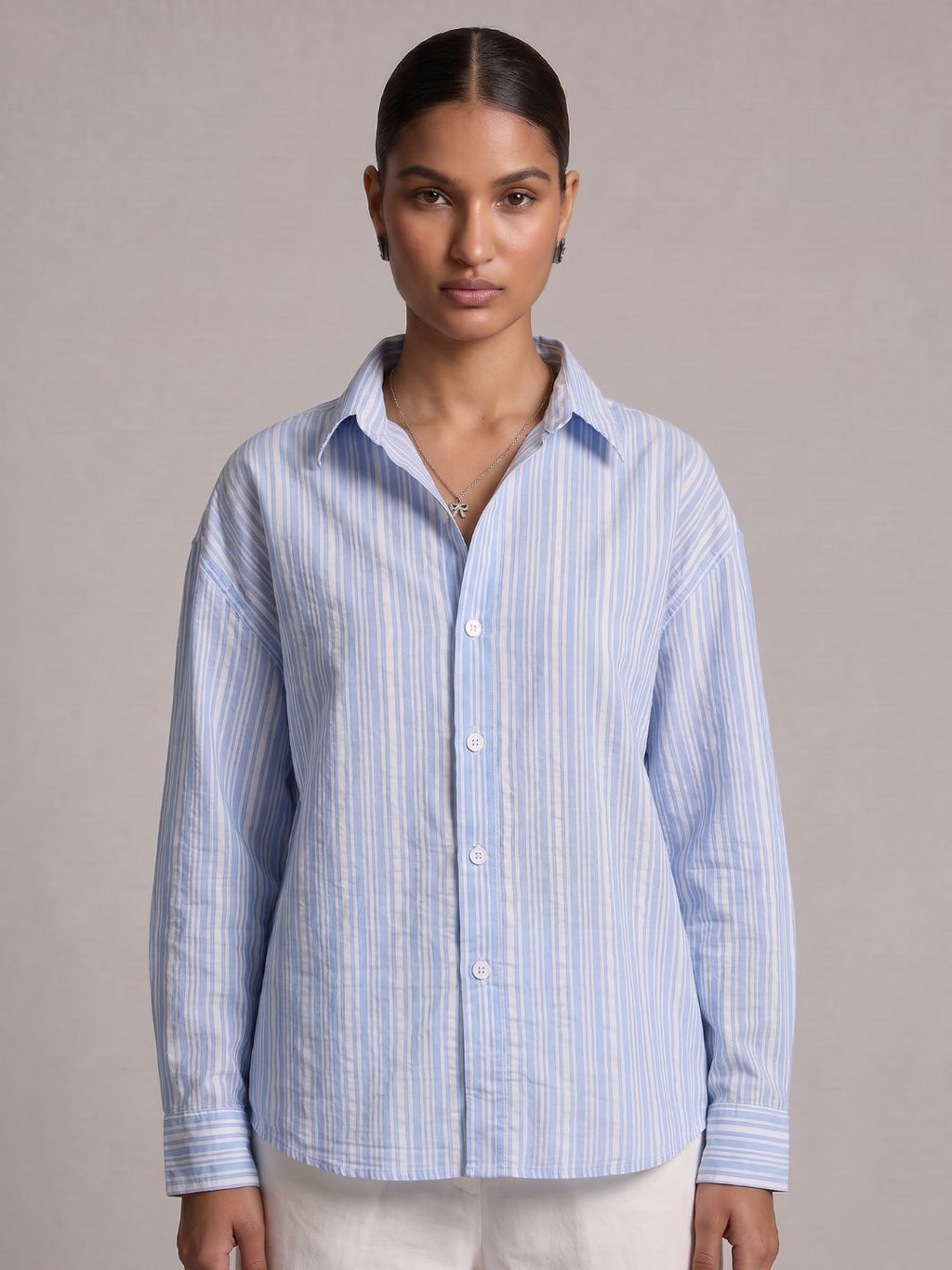 Oversized Striped Linen Crop Shirt