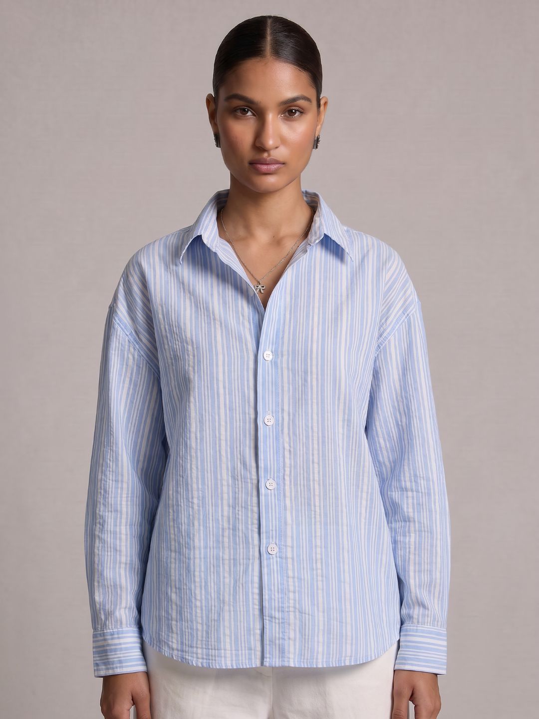 Oversized Striped Linen Crop Shirt