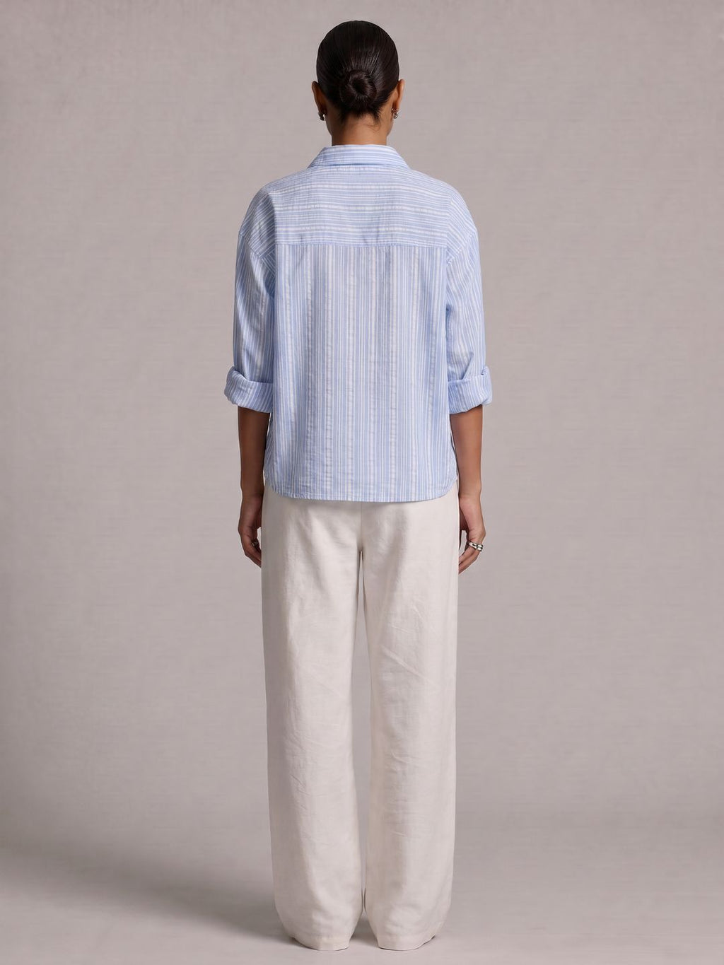 Oversized Striped Linen Crop Shirt