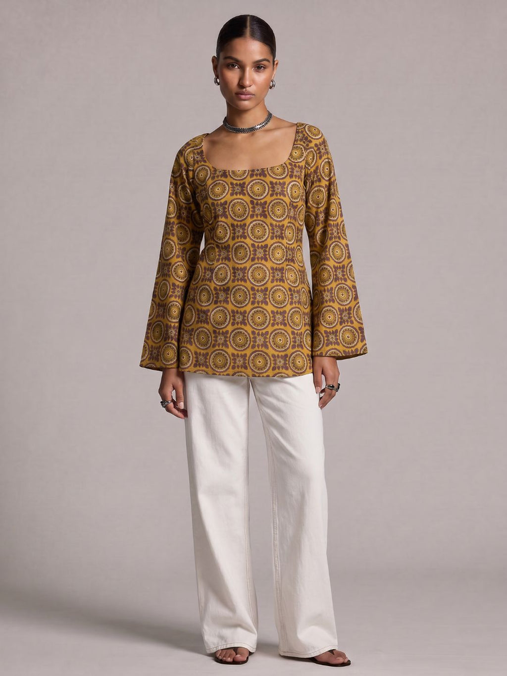 Tarini Sleeved Open-Back Kurti Top