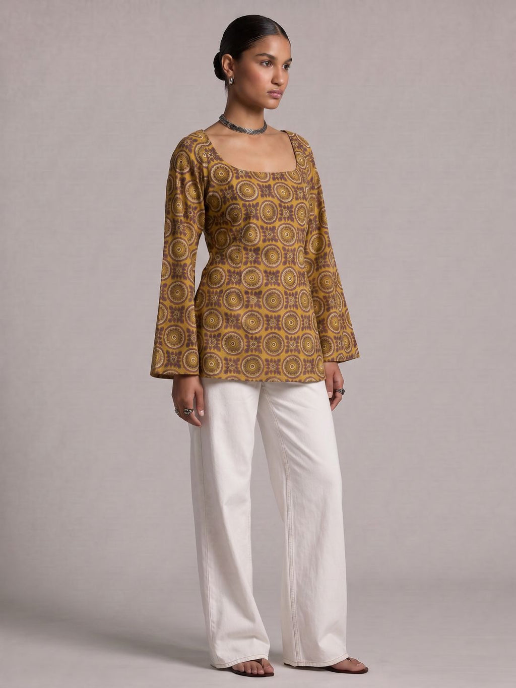 Tarini Sleeved Open-Back Kurti Top