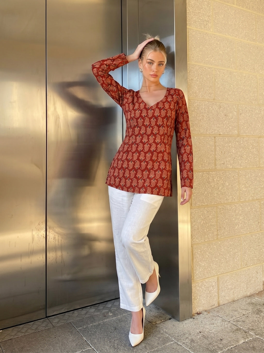 Nasreen Full Sleeve Structured Kurti Top