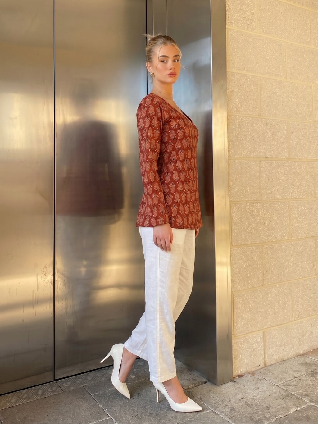 Nasreen Full Sleeve Structured Kurti Top
