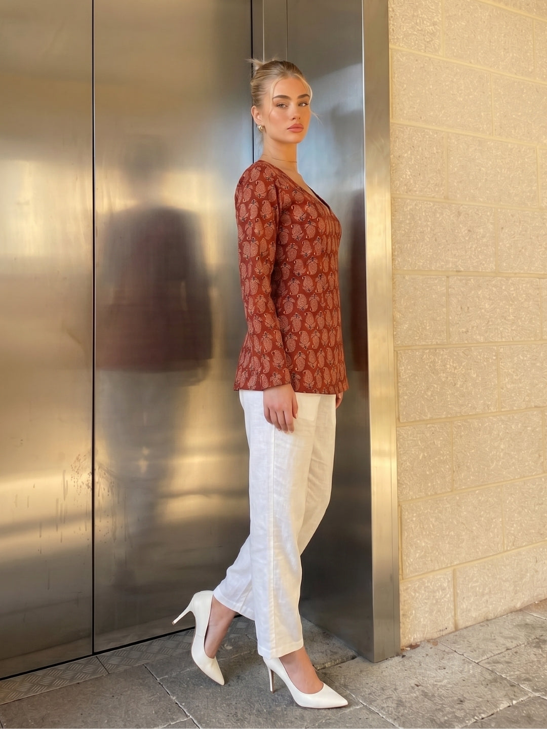 Nasreen Full Sleeve Structured Kurti Top