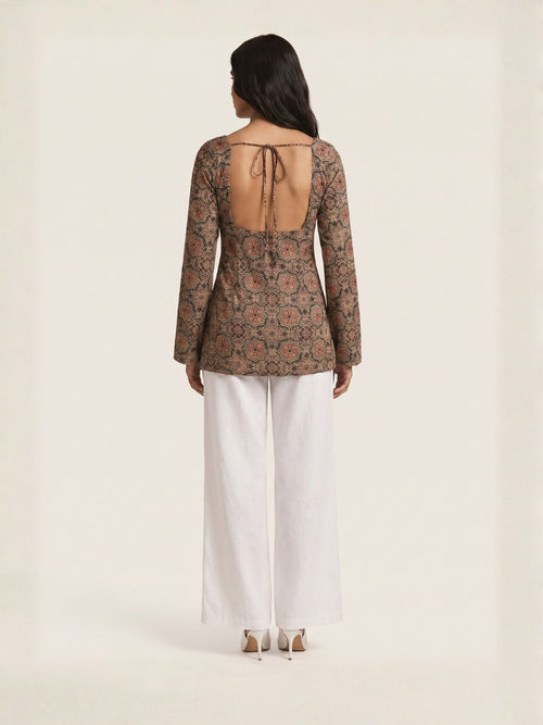 ZARI SLEEVED DEEP BACK KURTI