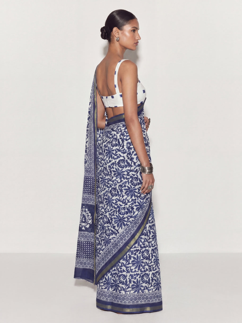 Reva Dabu Floral Block Print Saree