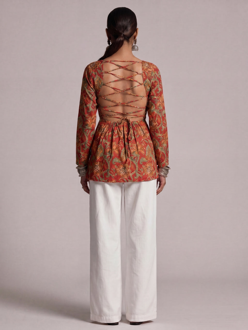 Kareen Backless Sleeved Corset Kurti Top