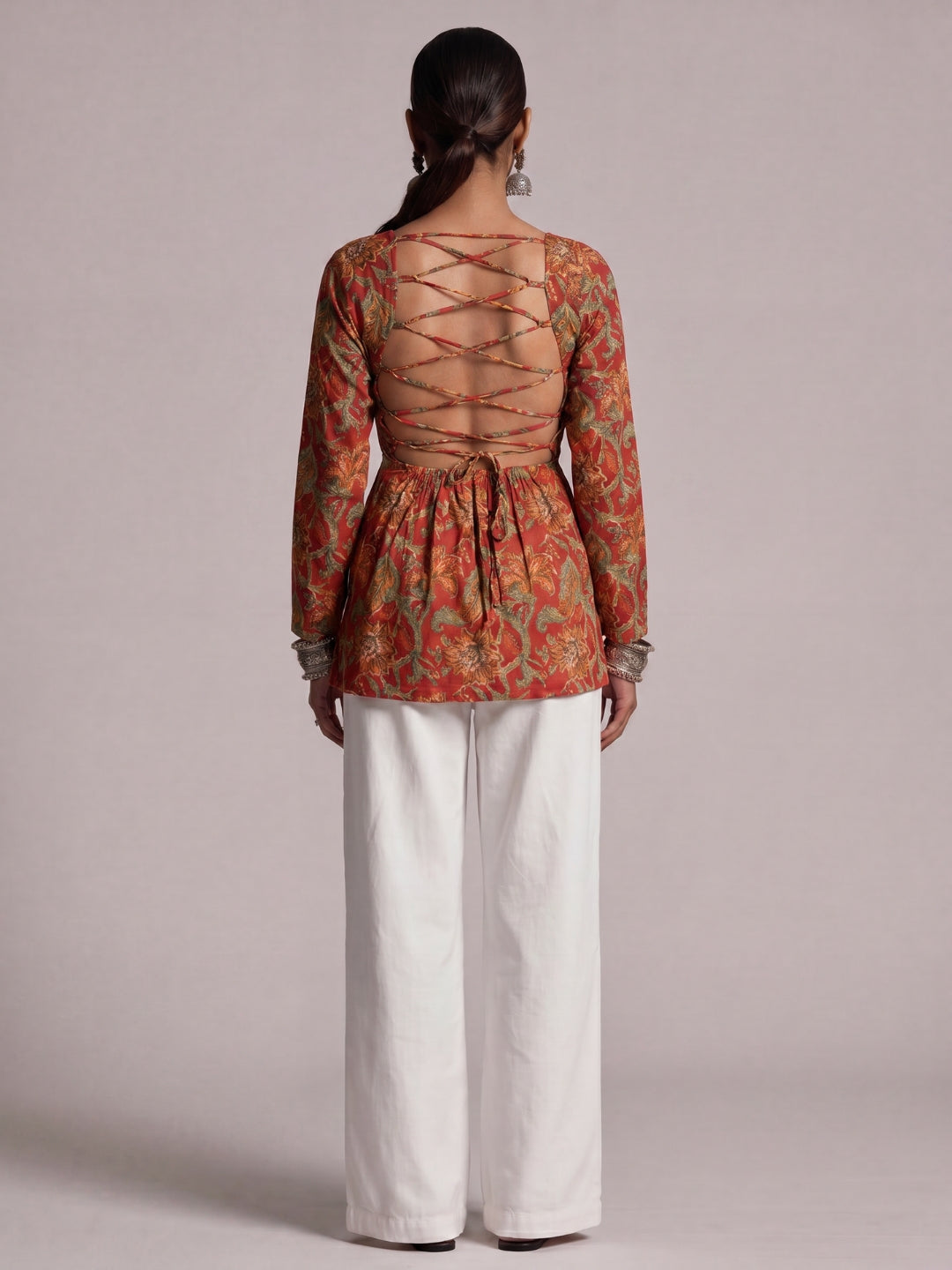 Kareen Backless Sleeved Corset Kurti Top