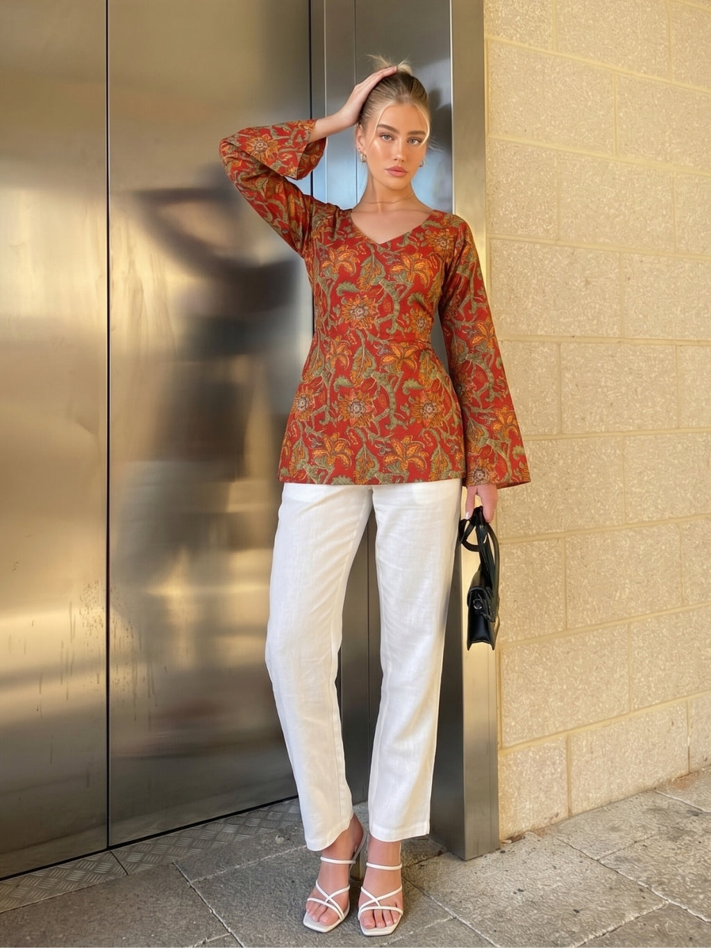 Kareen Backless Sleeved Corset Kurti Top