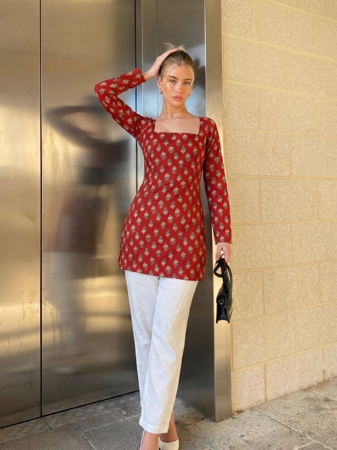 Jashn Full Sleeve Structured Kurti Top
