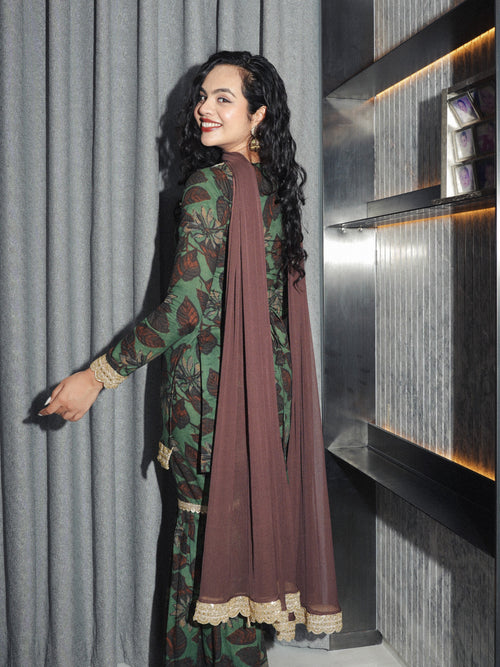 Meherzeen Sleeved Corset Sharara Set