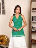 Leela Bandhani Halter Neck Corset Kurti Top