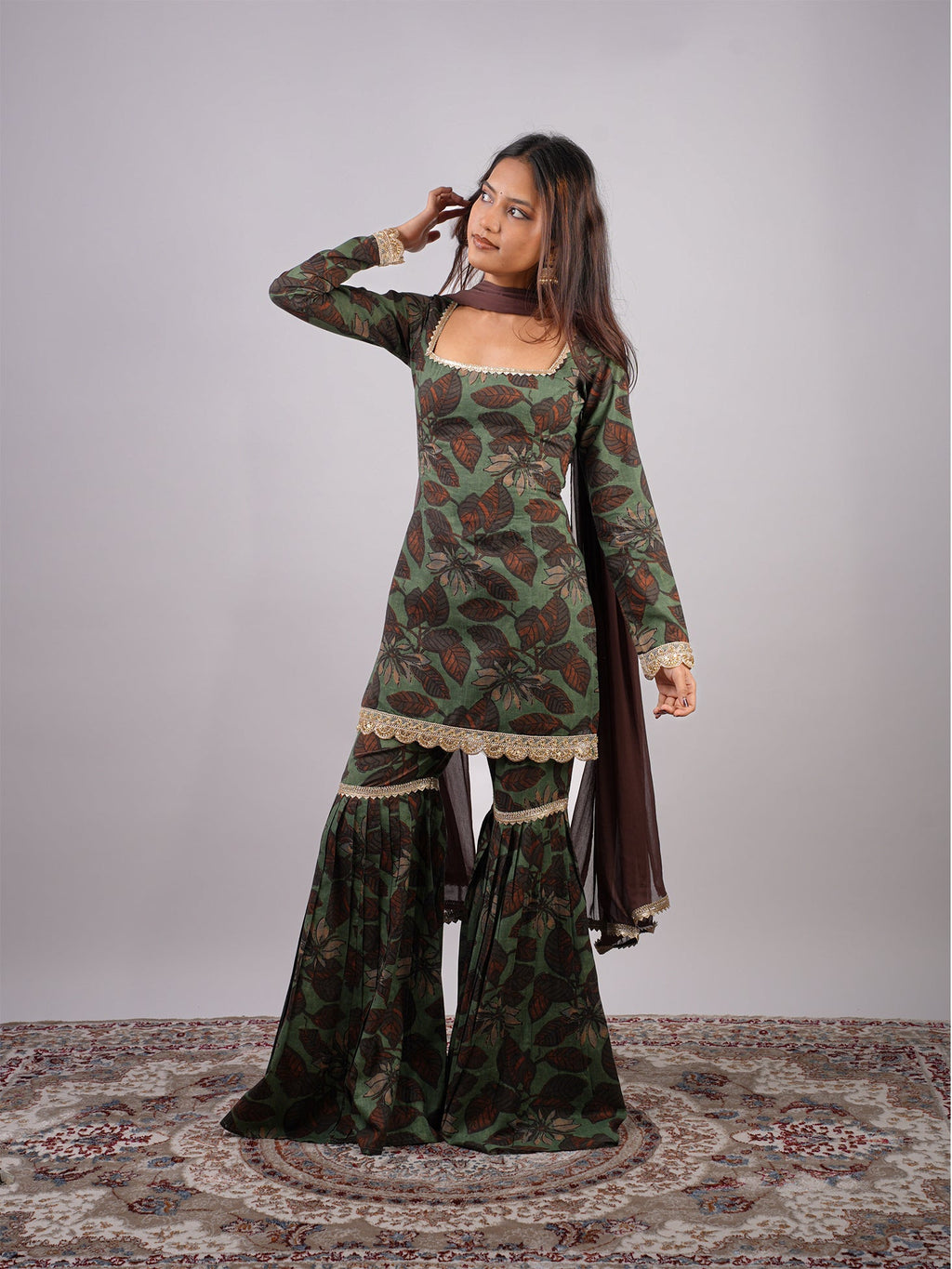 Meherzeen Sleeved Corset Sharara Set