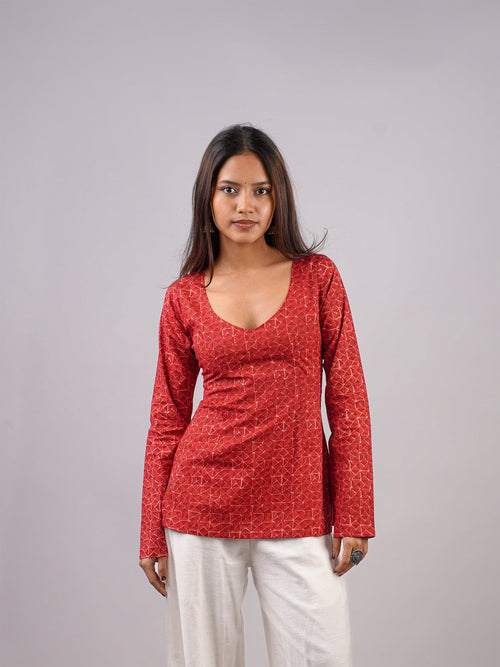 Zar Sleeved Structured Kurti Top