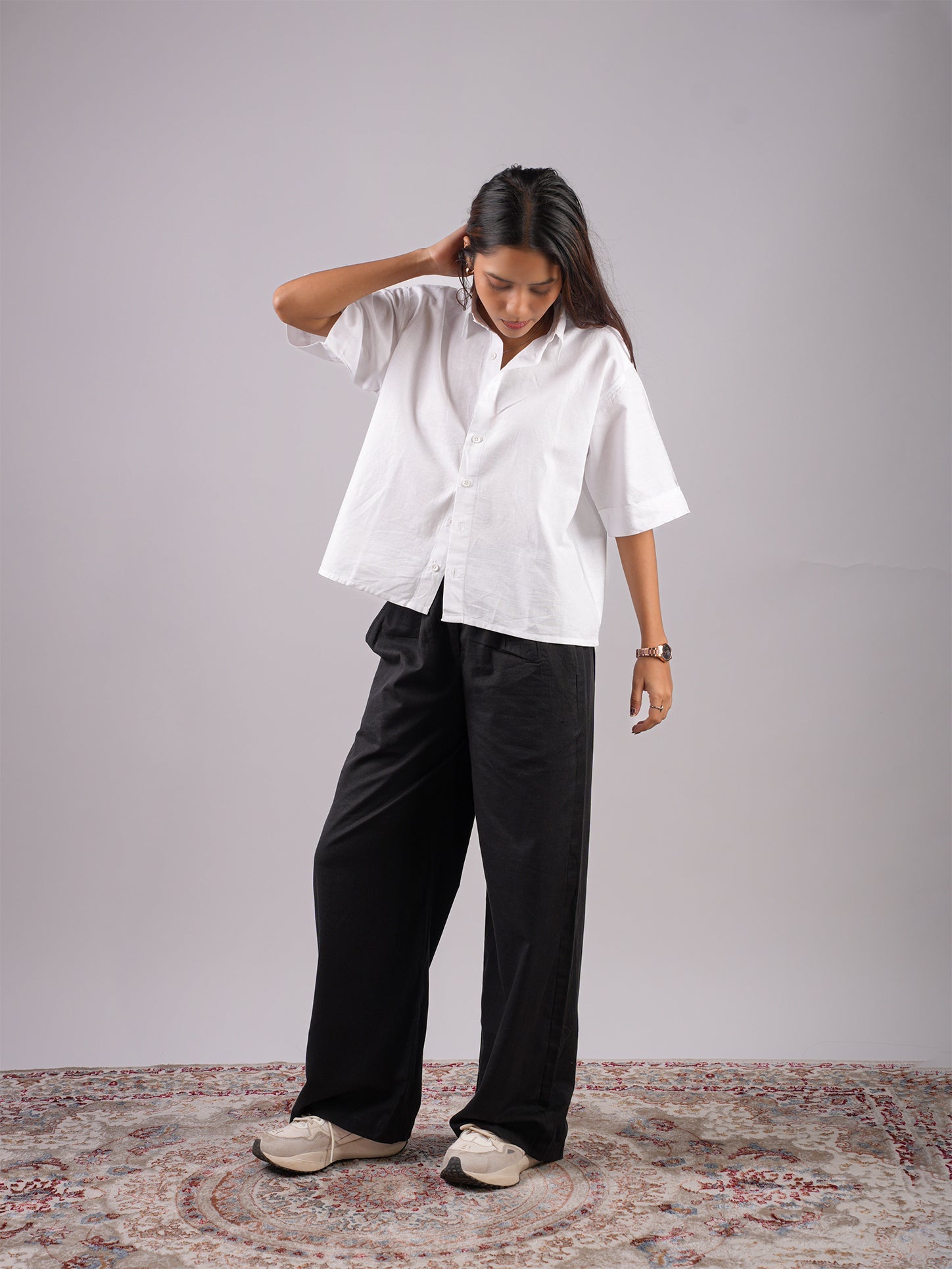 Oversized White Linen Crop Shirt – NISHORAMA GLOBAL