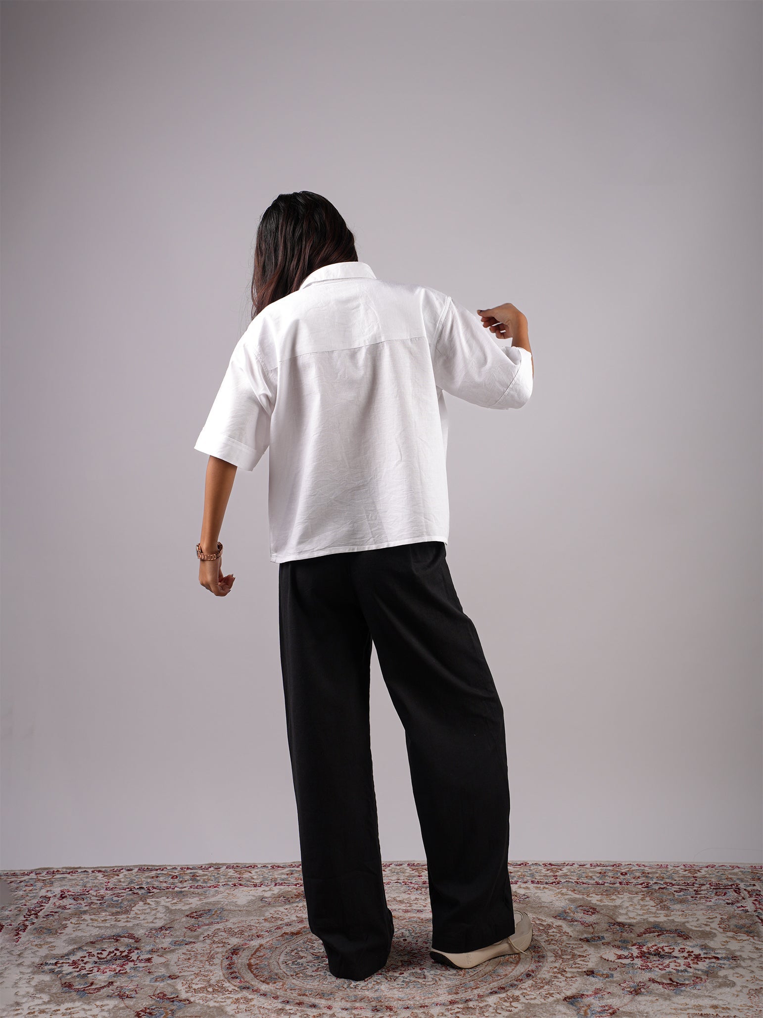 Oversized White Linen Crop Shirt