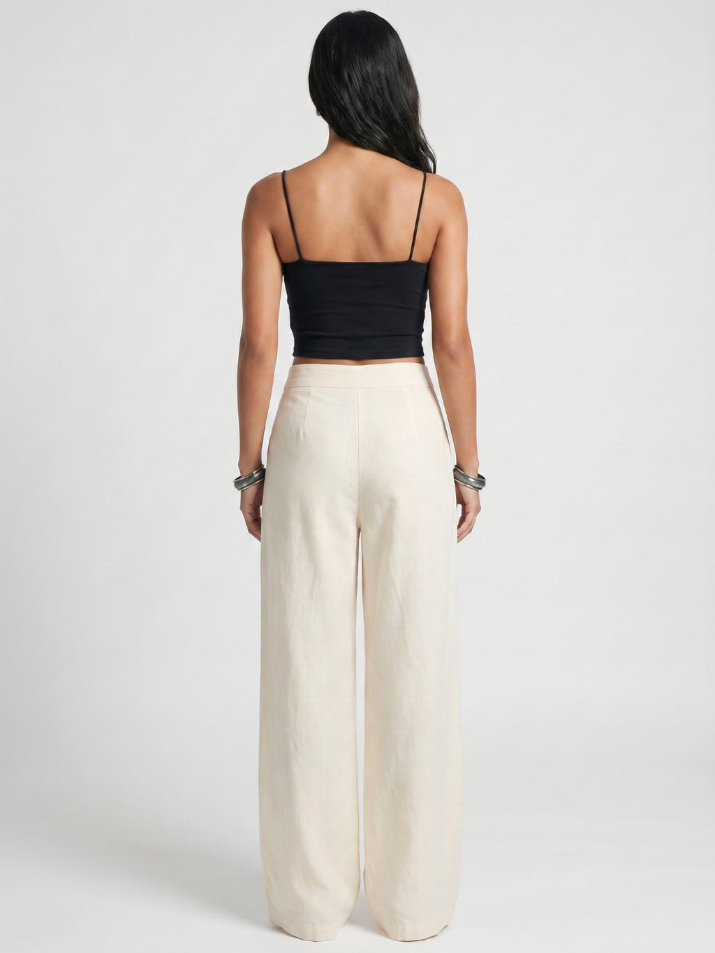Beige Cotton Straight Pants