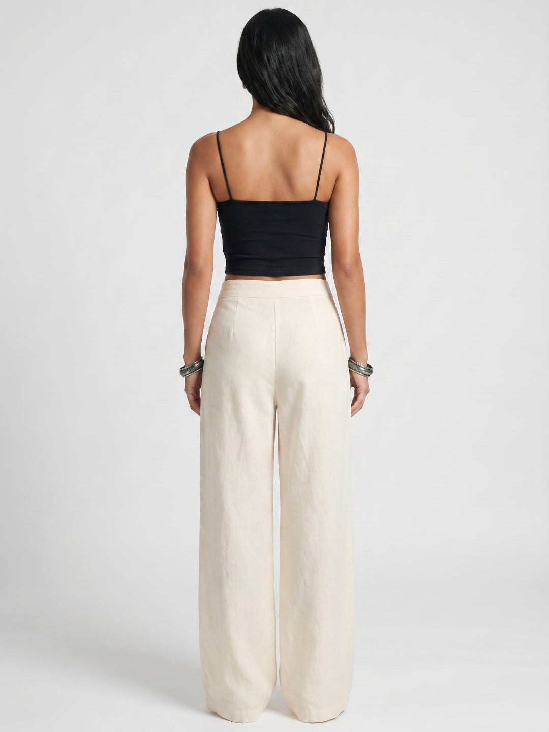 Beige Cotton Straight Pants