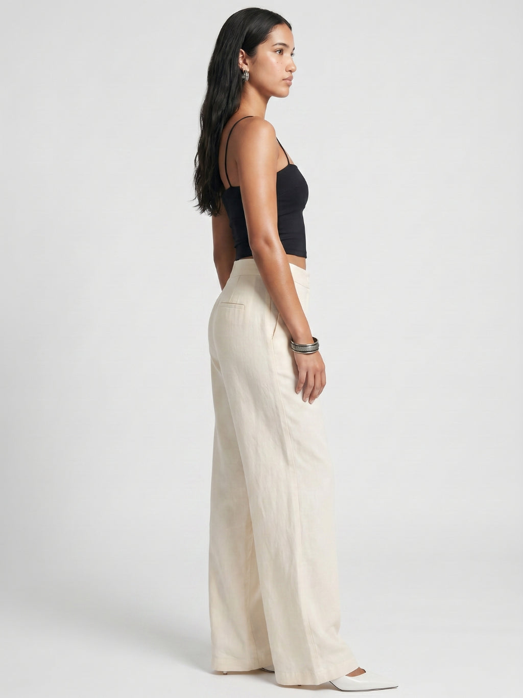 Beige Cotton Straight Pants