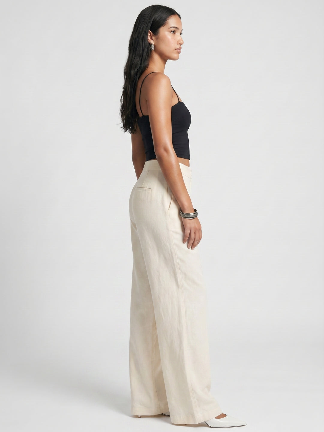Beige Cotton Straight Pants