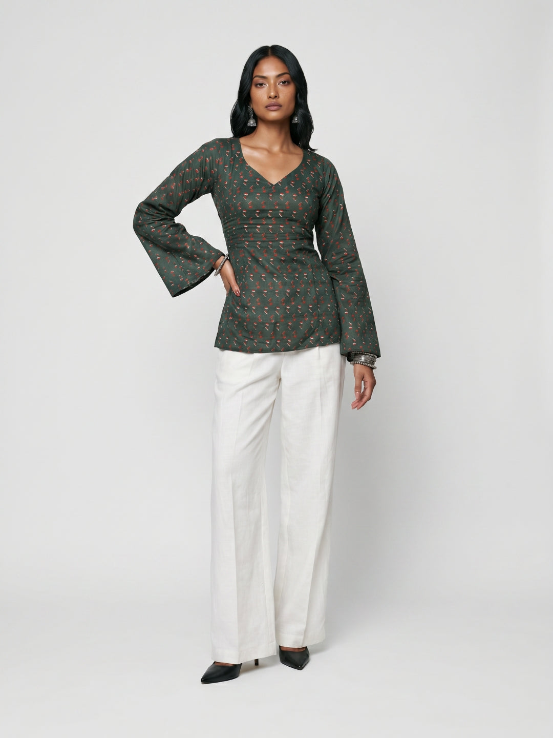 Hoor Backless Sleeved Corset Kurti Top