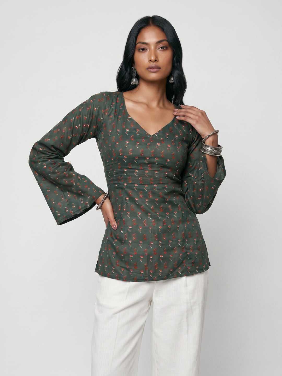 Hoor Backless Sleeved Corset Kurti Top