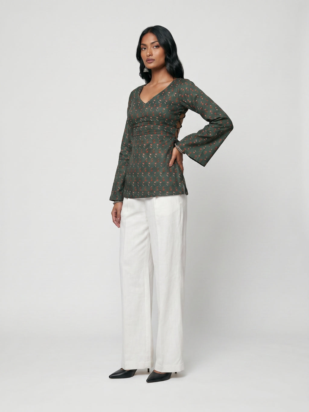 Hoor Backless Sleeved Corset Kurti Top