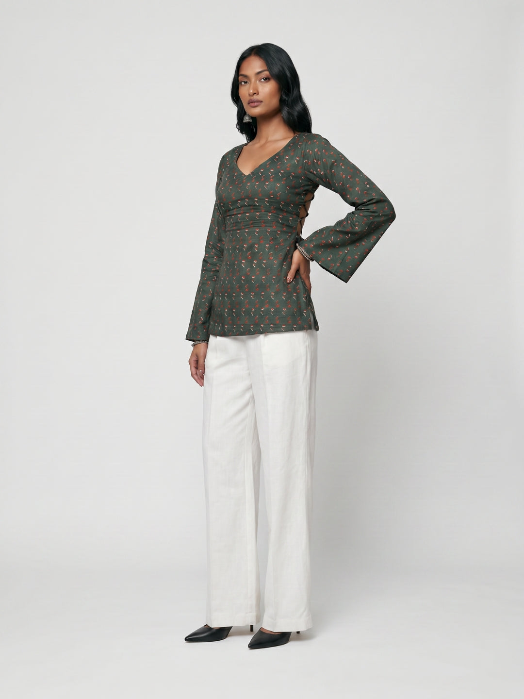 Hoor Backless Sleeved Corset Kurti Top