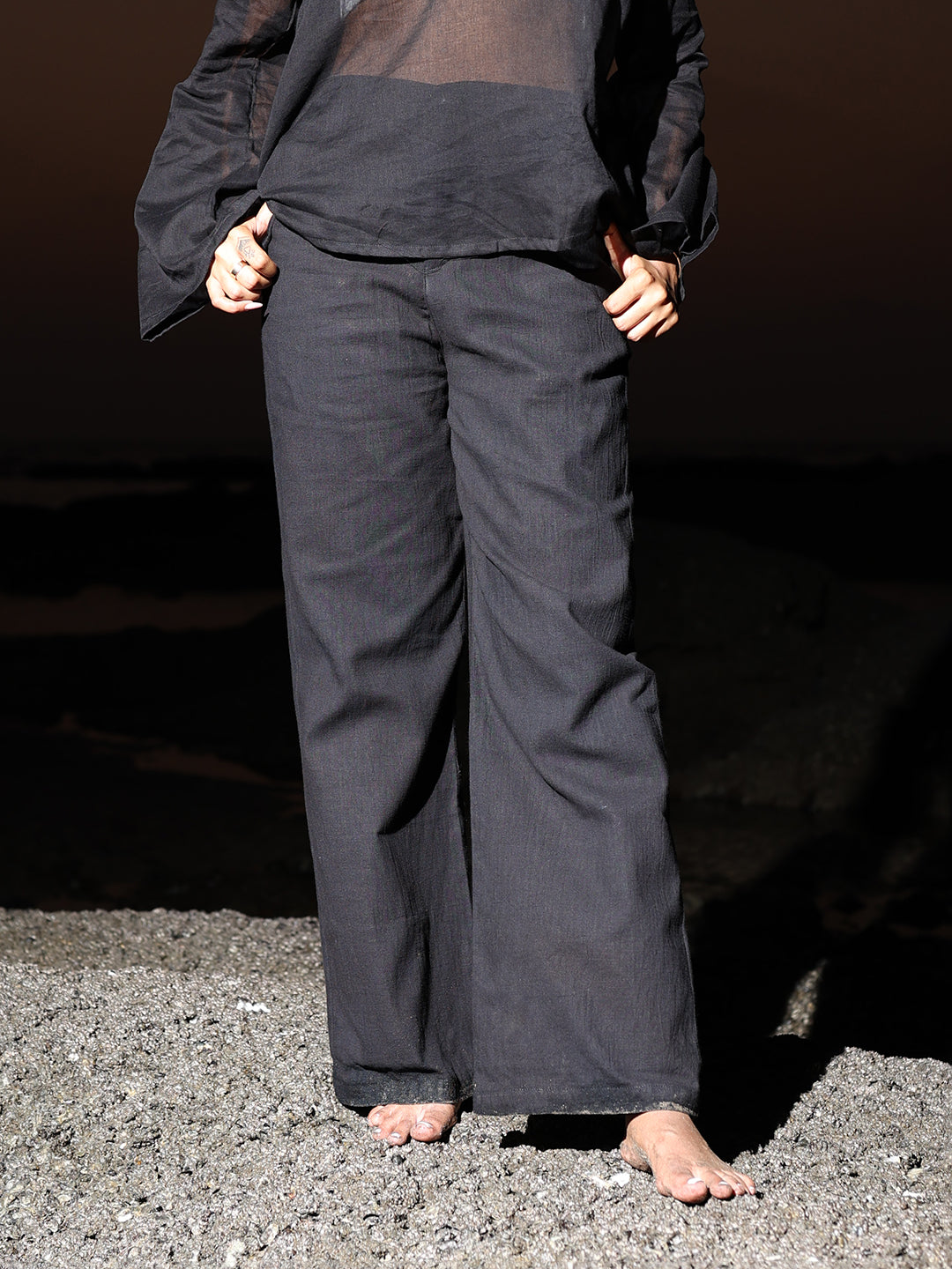 Black Loose Fitting Linen Pants