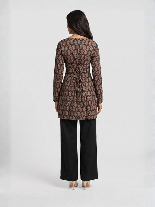 Juhi Black Full Sleeve Structured Kurti Top