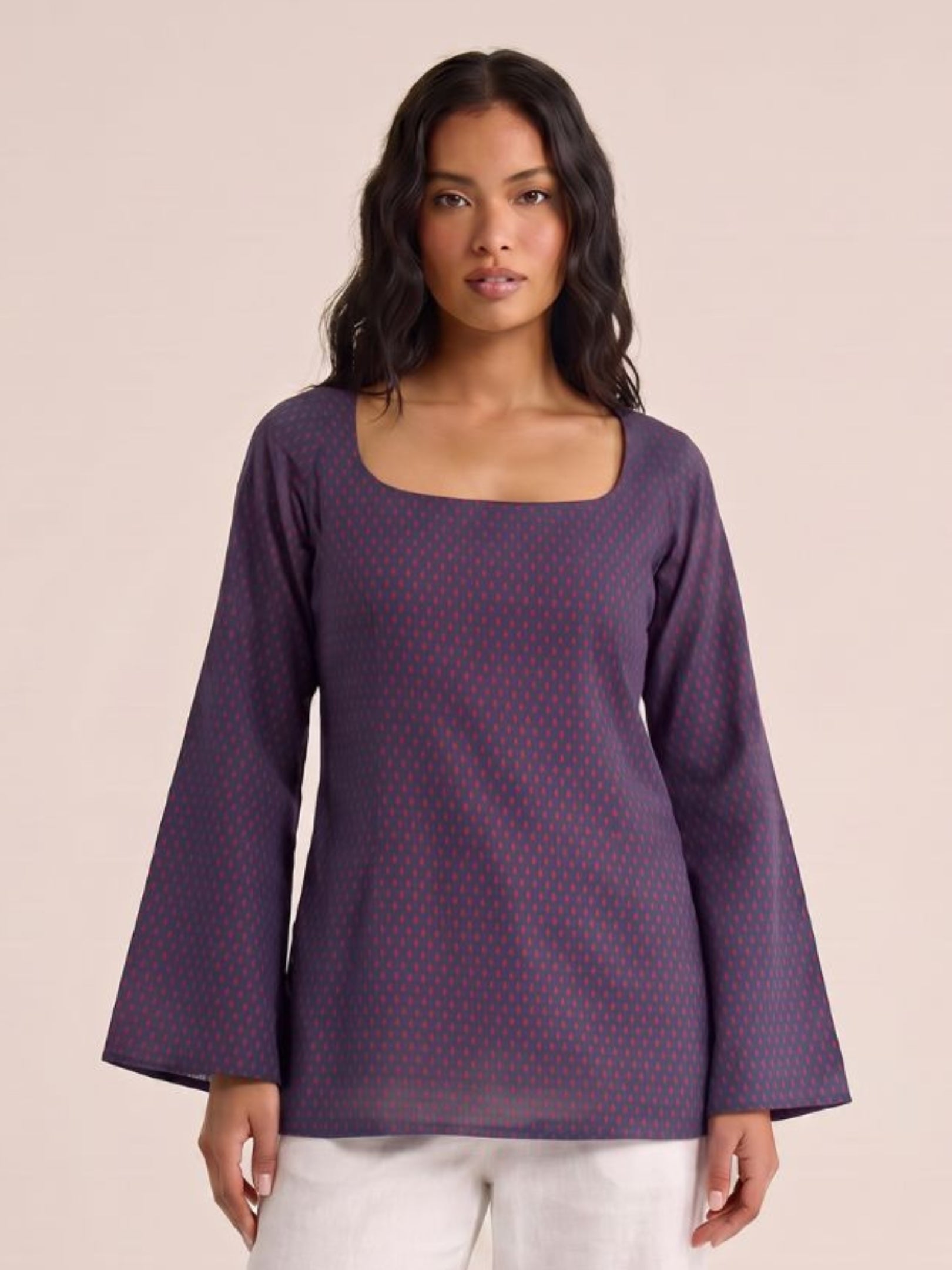 Karima Sleeved Open-Back Kurti Top