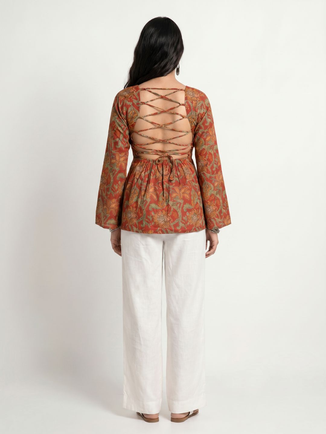 Kareen Backless Sleeved Corset Kurti Top